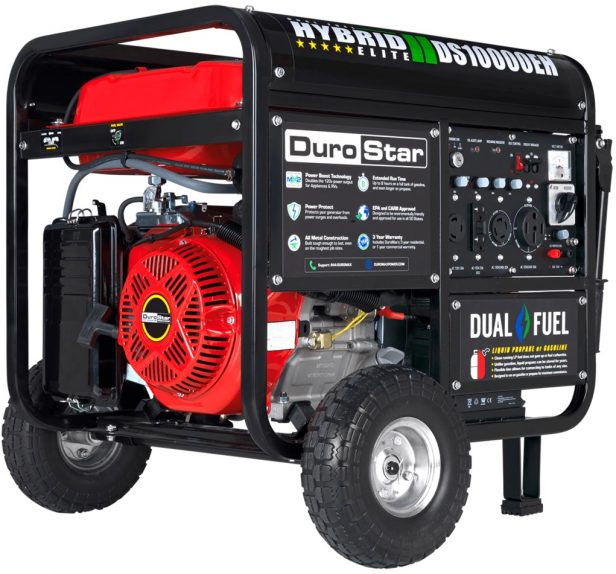 The DS10000EH is also made by DuroMax. It can be powered using gas or propane. It can generate 8,000 watts of continuous power. (photo courtesy of DuroMax) 