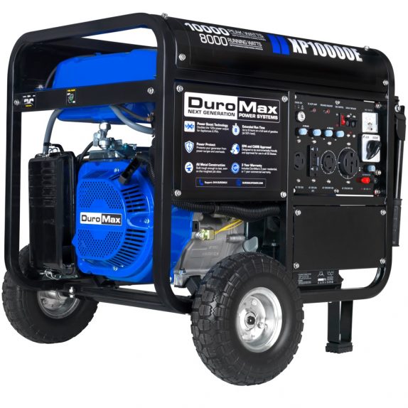 The DuroMax XP10000E Generator runs on gasoline only. It is a portable and efficient generator capable of continuous output of 8,000 watts of power. Perfect for homes and jobsites.