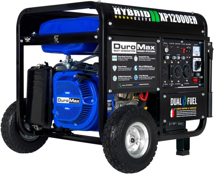 The DuroMax XP12000EH power generator can provide 9,500 running watts of power. It can provide power during emergency outages, and on jobsites. It has Dual Fuel technology.
